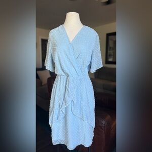 Light Blue Textured Wrap Dress